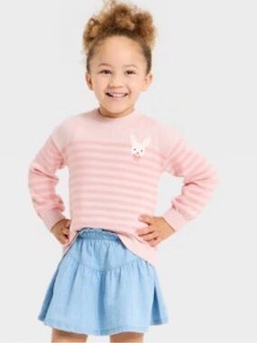 Toddler Easter Striped Sweater Holiday Shirt 4T Embroidered Bunny Cat & Jack